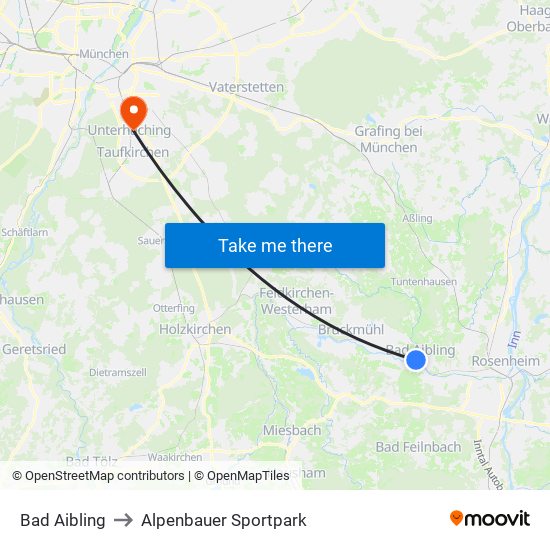 Bad Aibling to Alpenbauer Sportpark map