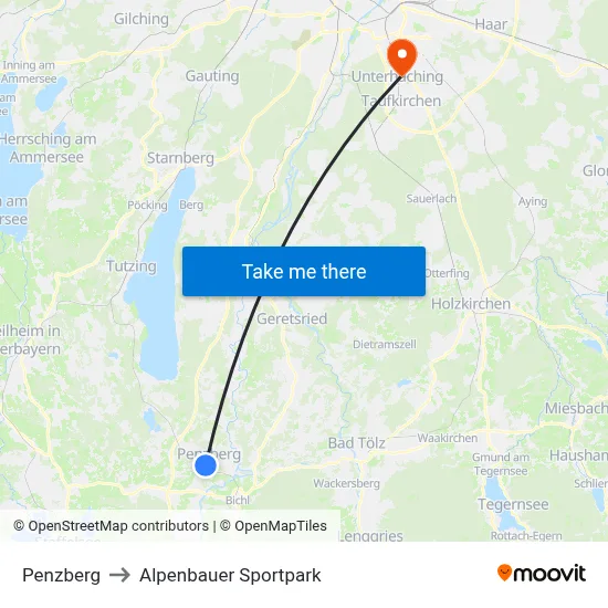 Penzberg to Alpenbauer Sportpark map