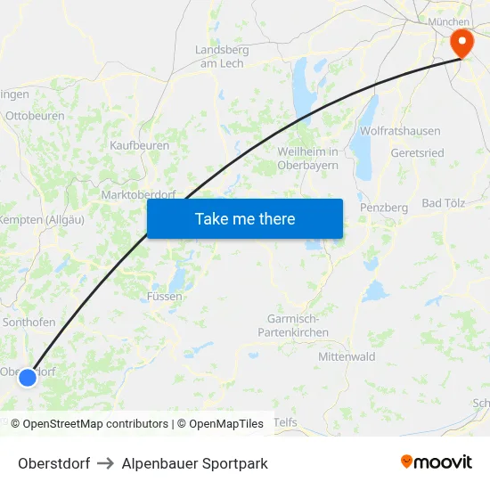 Oberstdorf to Alpenbauer Sportpark map