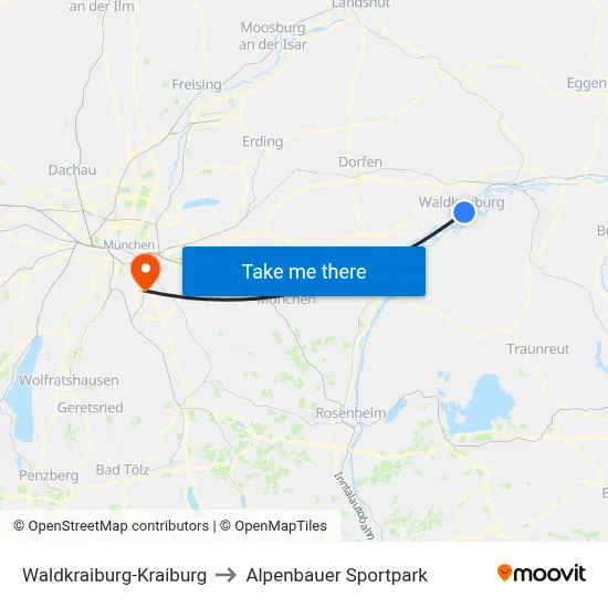 Waldkraiburg-Kraiburg to Alpenbauer Sportpark map