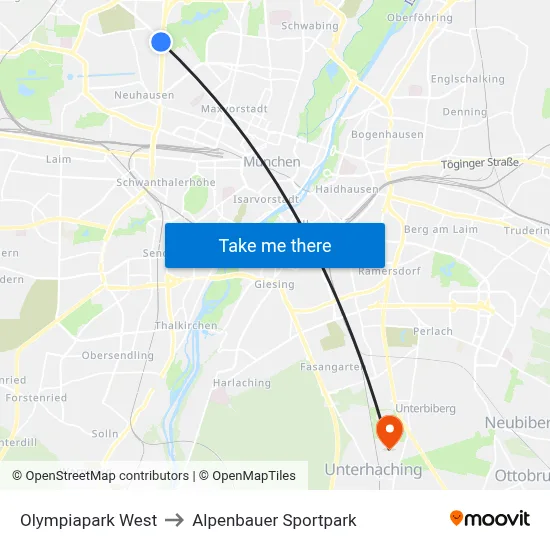 Olympiapark West to Alpenbauer Sportpark map