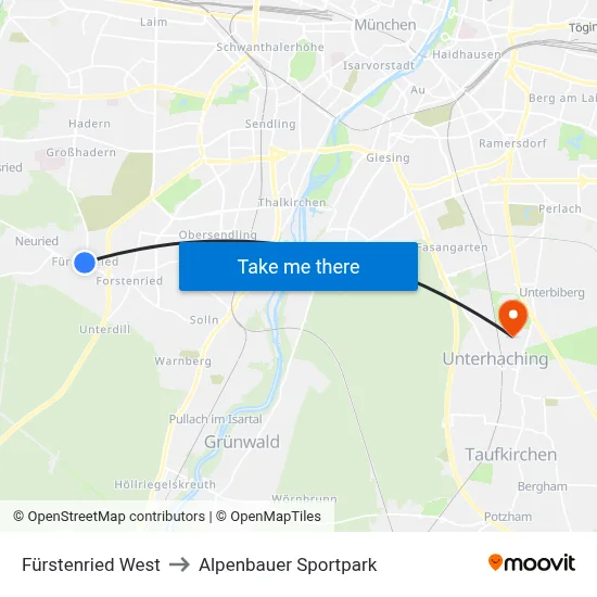 Fürstenried West to Alpenbauer Sportpark map