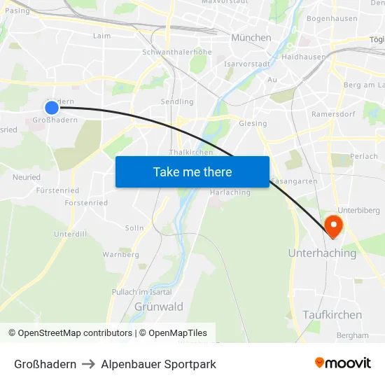 Großhadern to Alpenbauer Sportpark map