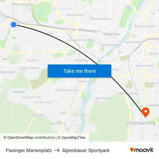 Pasinger Marienplatz to Alpenbauer Sportpark map