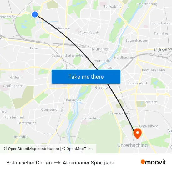 Botanischer Garten to Alpenbauer Sportpark map