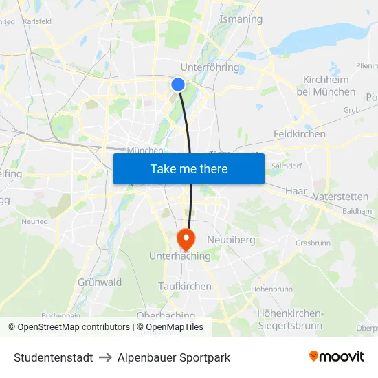 Studentenstadt to Alpenbauer Sportpark map