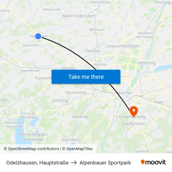 Odelzhausen, Hauptstraße to Alpenbauer Sportpark map