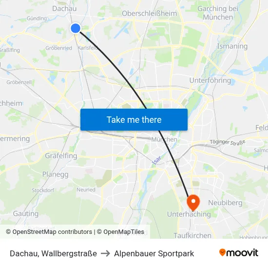 Dachau, Wallbergstraße to Alpenbauer Sportpark map