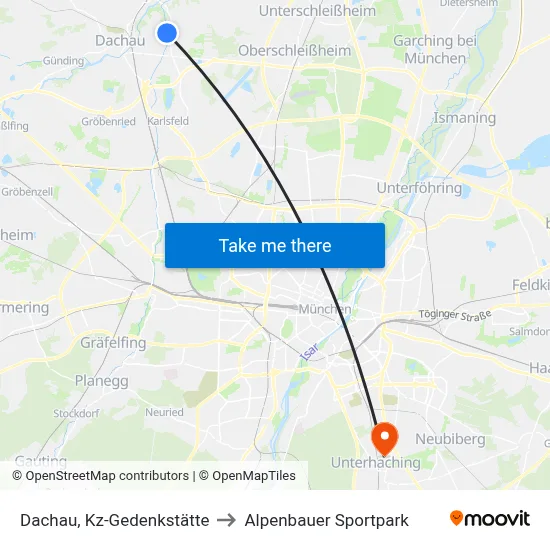Dachau, Kz-Gedenkstätte to Alpenbauer Sportpark map