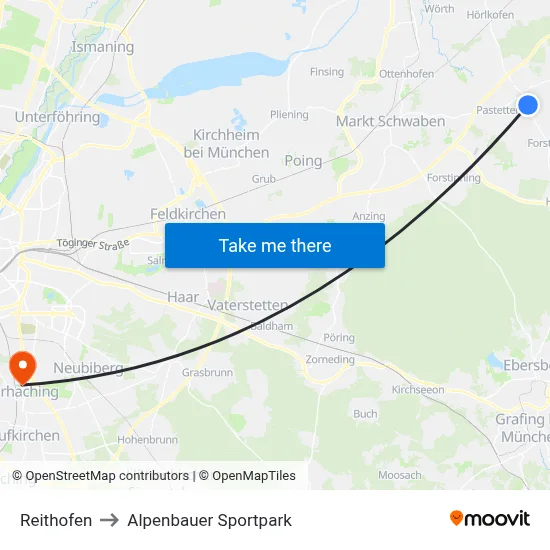 Reithofen to Alpenbauer Sportpark map