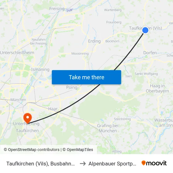 Taufkirchen (Vils), Busbahnhof to Alpenbauer Sportpark map