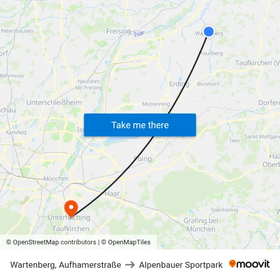 Wartenberg, Aufhamerstraße to Alpenbauer Sportpark map