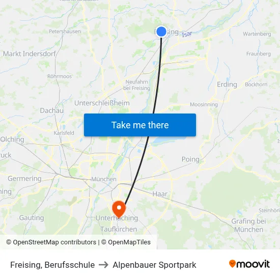 Freising, Berufsschule to Alpenbauer Sportpark map