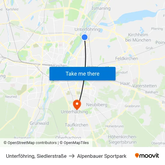 Unterföhring, Siedlerstraße to Alpenbauer Sportpark map