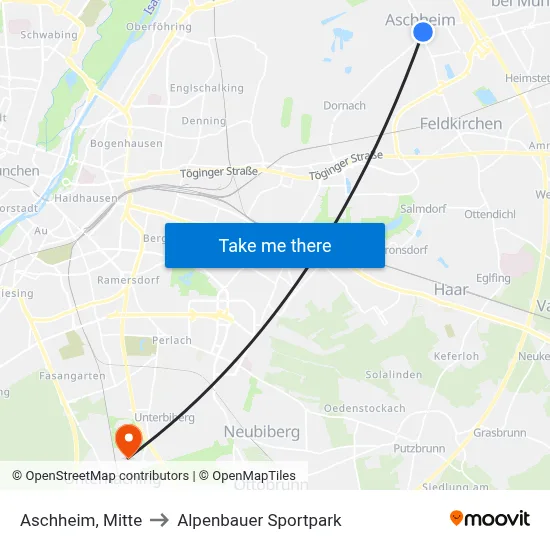 Aschheim, Mitte to Alpenbauer Sportpark map