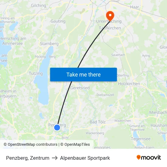 Penzberg, Zentrum to Alpenbauer Sportpark map