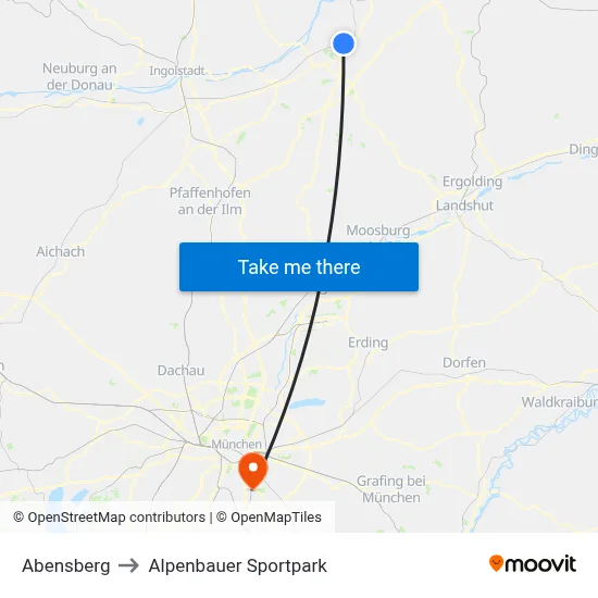 Abensberg to Alpenbauer Sportpark map