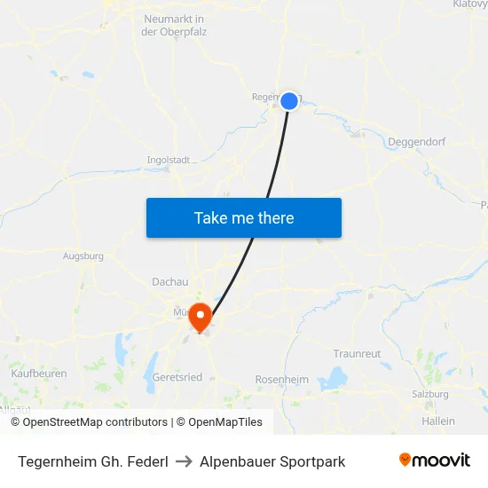 Tegernheim Gh. Federl to Alpenbauer Sportpark map