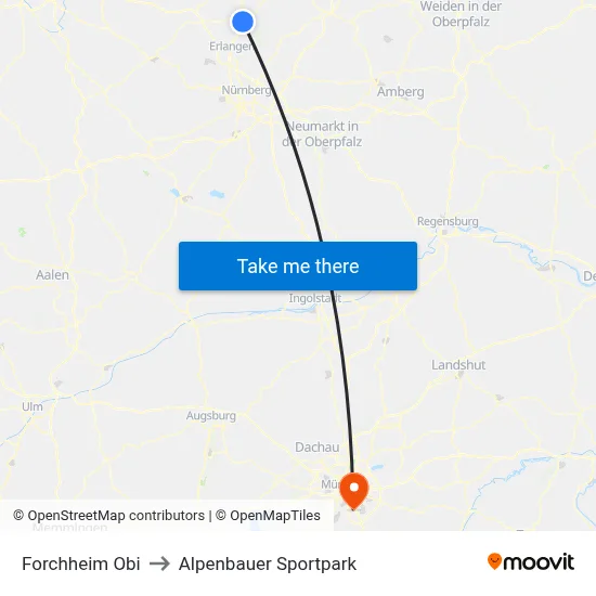 Forchheim Obi to Alpenbauer Sportpark map