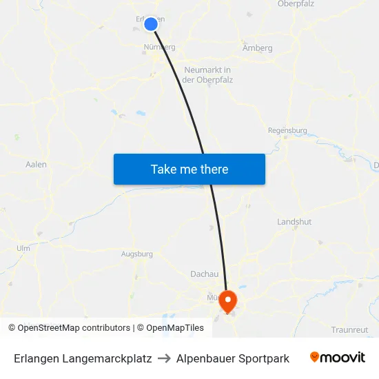 Erlangen Langemarckplatz to Alpenbauer Sportpark map