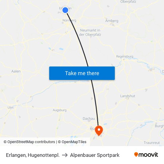 Erlangen, Hugenottenpl. to Alpenbauer Sportpark map