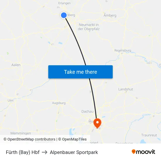 Fürth (Bay) Hbf to Alpenbauer Sportpark map