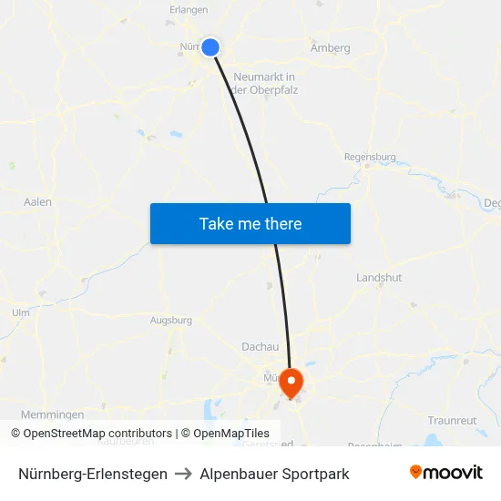 Nürnberg-Erlenstegen to Alpenbauer Sportpark map