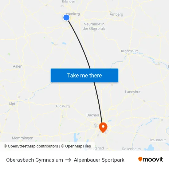 Oberasbach Gymnasium to Alpenbauer Sportpark map