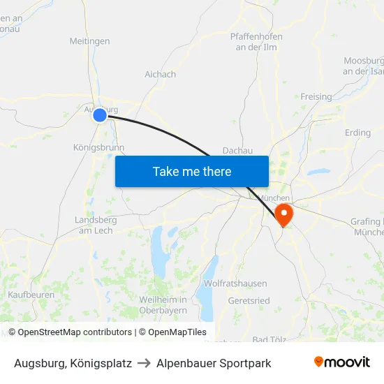 Augsburg, Königsplatz to Alpenbauer Sportpark map