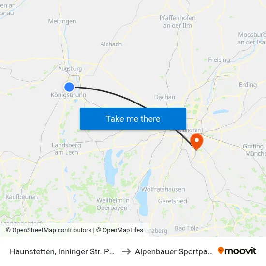 Haunstetten, Inninger Str. P+R to Alpenbauer Sportpark map