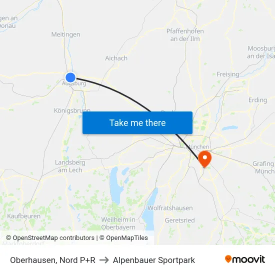 Oberhausen, Nord P+R to Alpenbauer Sportpark map