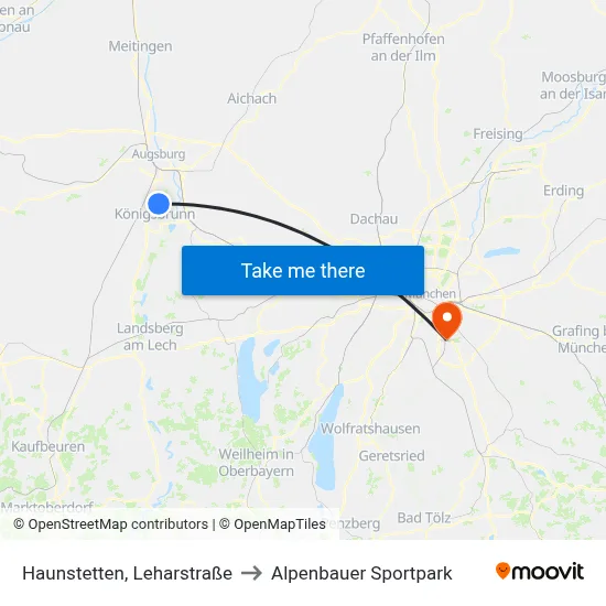 Haunstetten, Leharstraße to Alpenbauer Sportpark map