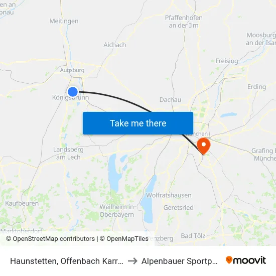 Haunstetten, Offenbach Karree to Alpenbauer Sportpark map