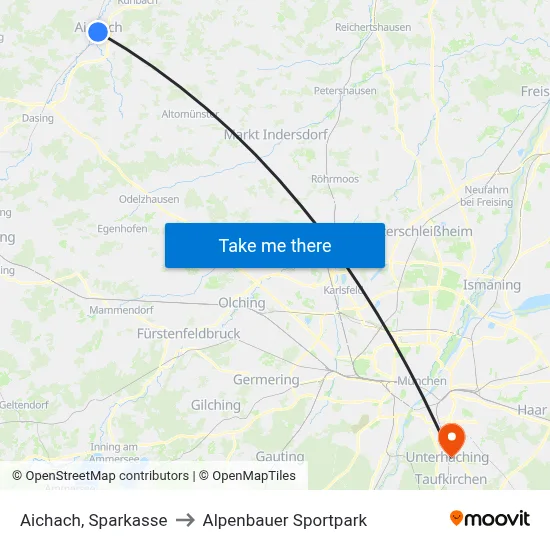 Aichach, Sparkasse to Alpenbauer Sportpark map