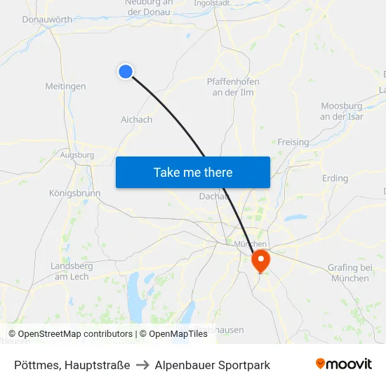 Pöttmes, Hauptstraße to Alpenbauer Sportpark map