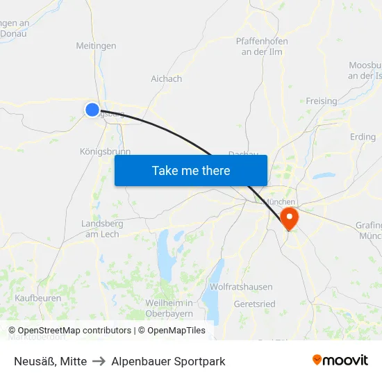 Neusäß, Mitte to Alpenbauer Sportpark map