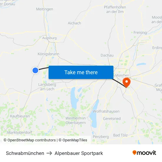 Schwabmünchen to Alpenbauer Sportpark map