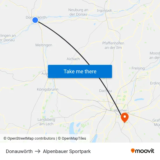 Donauwörth to Alpenbauer Sportpark map