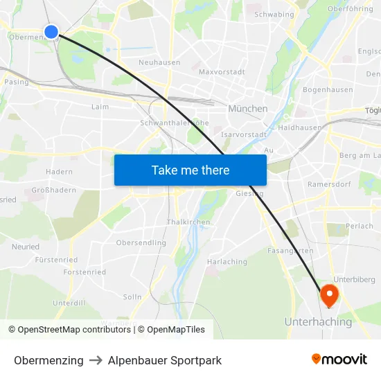 Obermenzing to Alpenbauer Sportpark map