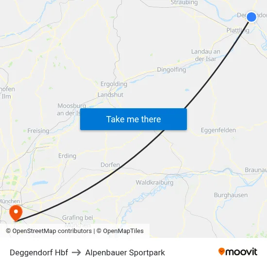 Deggendorf Hbf to Alpenbauer Sportpark map