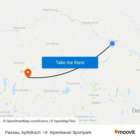 Passau, Apfelkoch to Alpenbauer Sportpark map