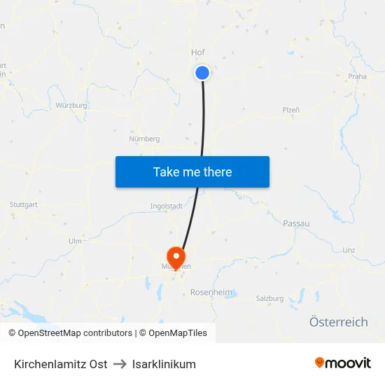 Kirchenlamitz Ost to Isarklinikum map