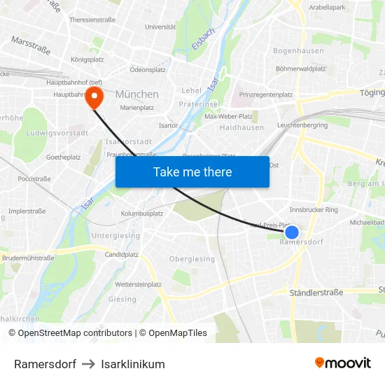 Ramersdorf to Isarklinikum map