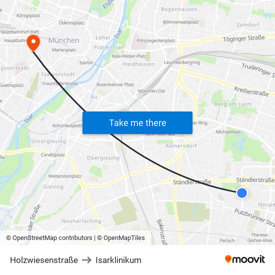 Holzwiesenstraße to Isarklinikum map