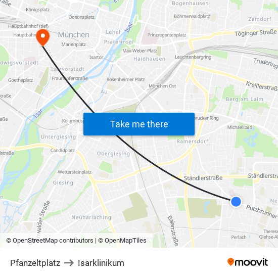 Pfanzeltplatz to Isarklinikum map