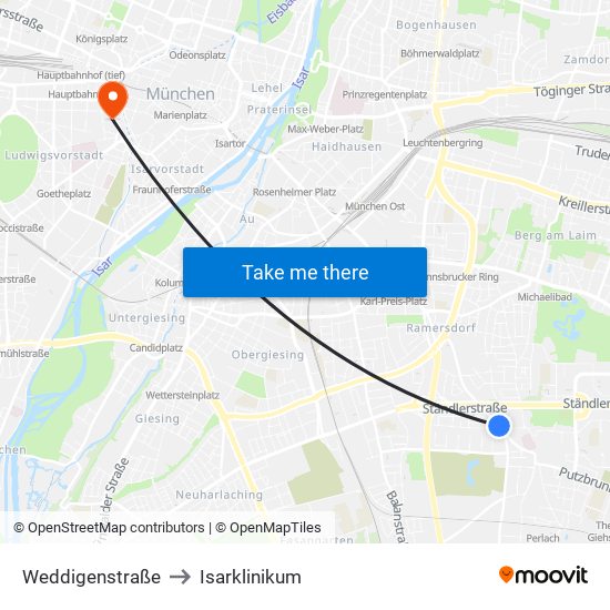 Weddigenstraße to Isarklinikum map