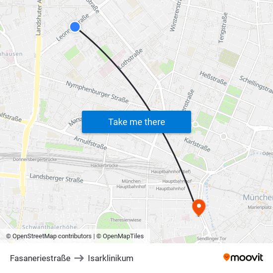 Fasaneriestraße to Isarklinikum map