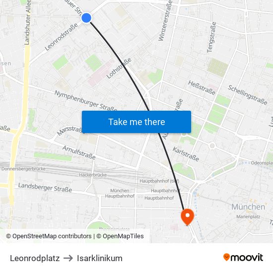 Leonrodplatz to Isarklinikum map