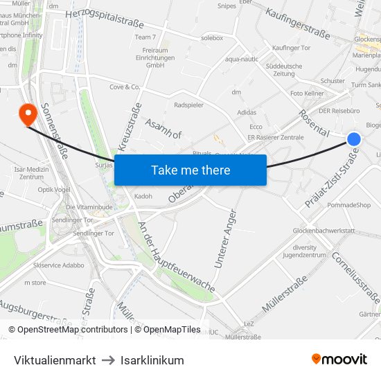 Viktualienmarkt to Isarklinikum map