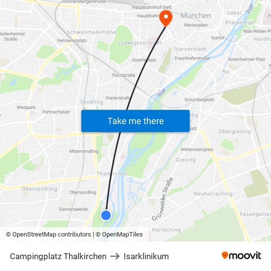 Campingplatz Thalkirchen to Isarklinikum map